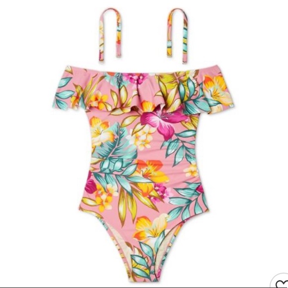 Kona Sol Off Shoulder Flounce 1pc Swimsuit sz Med - Picture 2 of 10